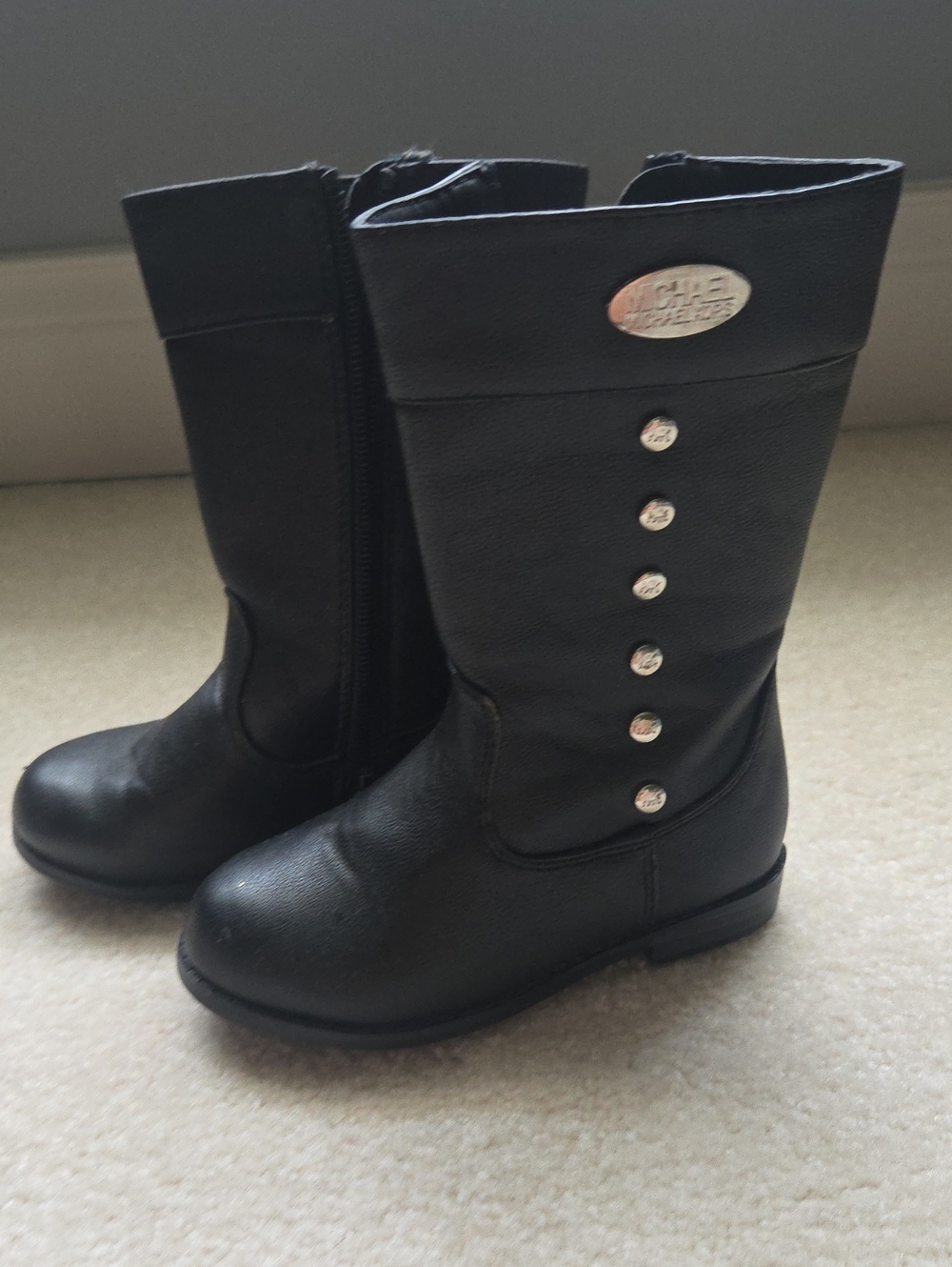 MICHAEL Michael Kors Black Kids Mid-Calf Boots with Logo Plaque and Stud Detail